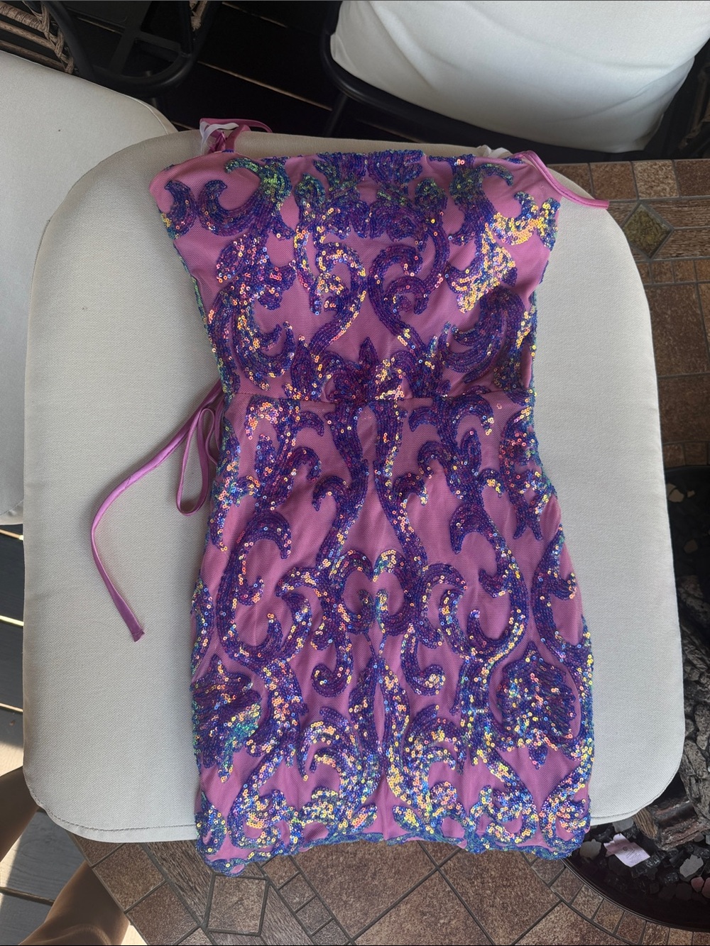 B Darlin Pink Dress with Purple Sequin Embellishments size 1/2